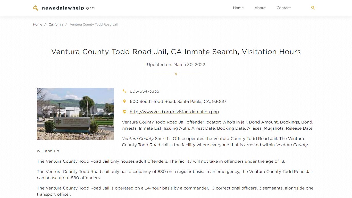 Ventura County Todd Road Jail, CA Inmate Search ...